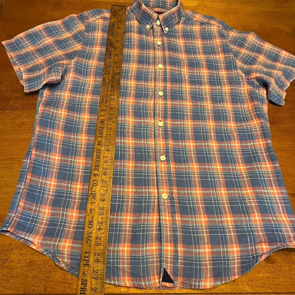 UNTUCKit 100% Linen Short Sleeve Preppy Casual Men's‎ Shirt Blue Pink Plaid Med - Picture 10 of 10